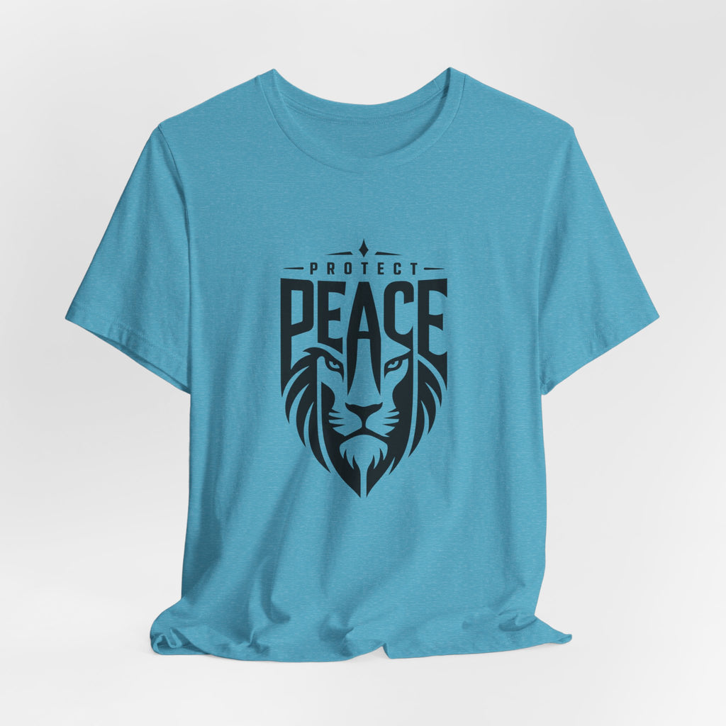 Protect Peace Lion T-Shirt — Graphic Tee with Lion Shield Design