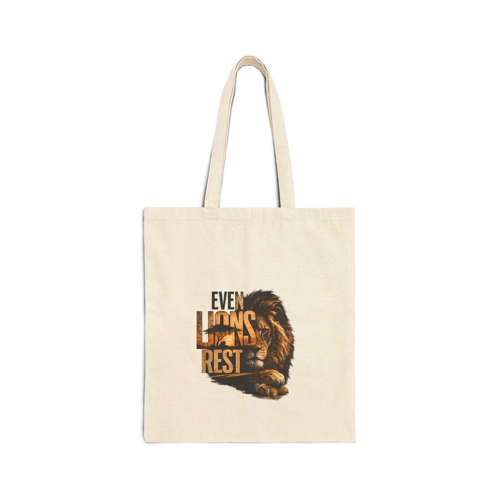 Canvas Tote Bag — 'Even Lions Rest' Lion Graphic Reusable Shopper