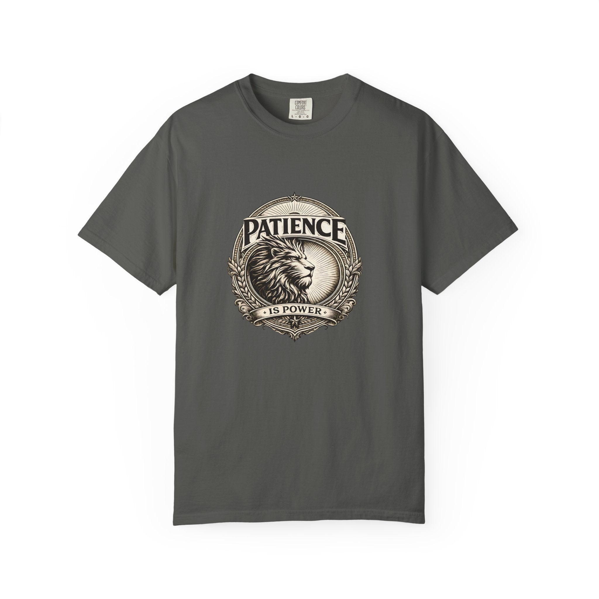 Patience Is Power Lion T-Shirt — Inspirational Vintage Crest Tee
