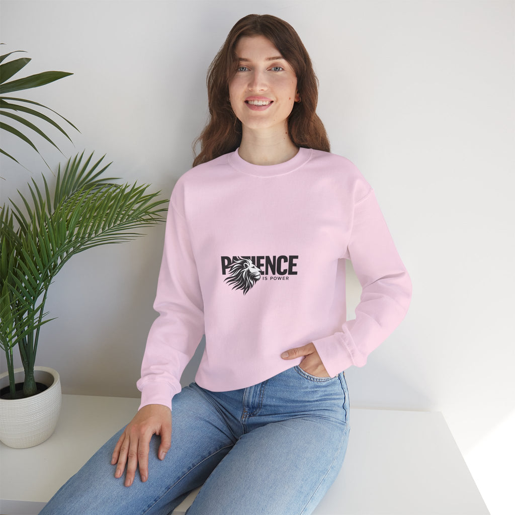 Patience Is Power Crewneck Sweatshirt — Lion Graphic Inspirational Pullover