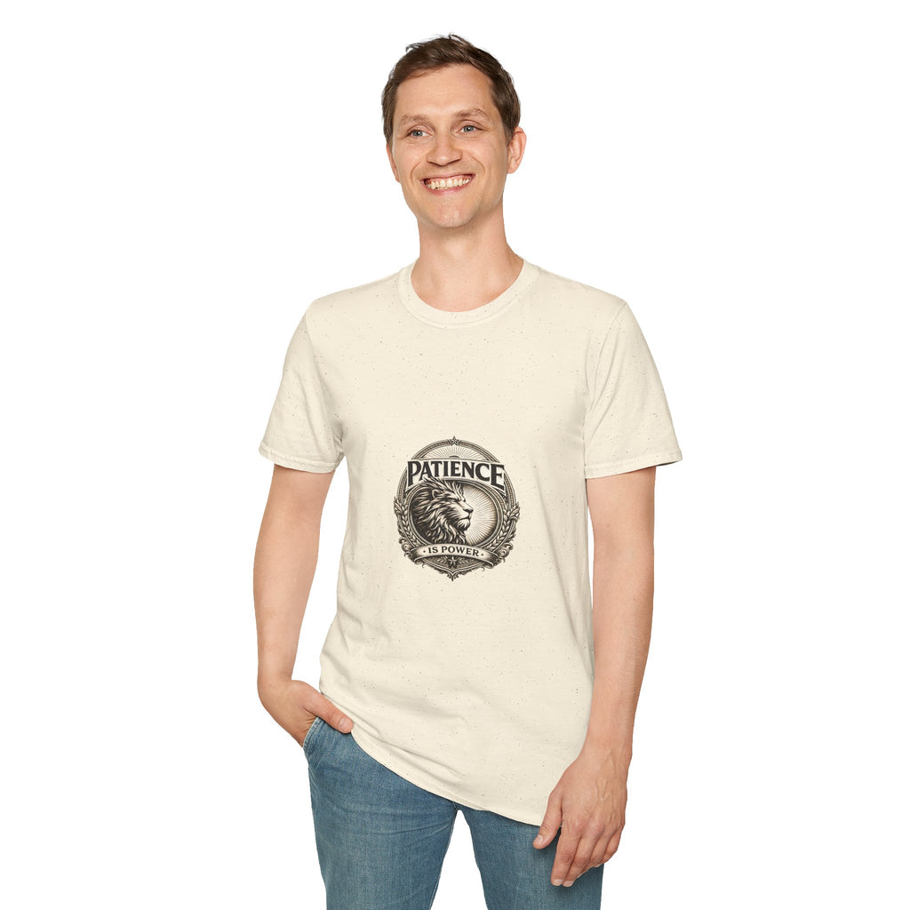 Patience Lion T-Shirt — Vintage Badge Tee with 'Patience' Quote