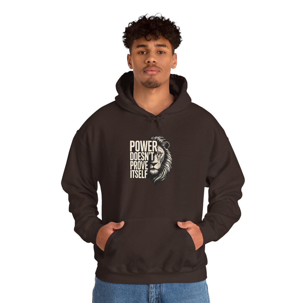 Lion 'Power Doesn't Prove Itself' Hoodie — Inspirational Graphic Sweatshirt