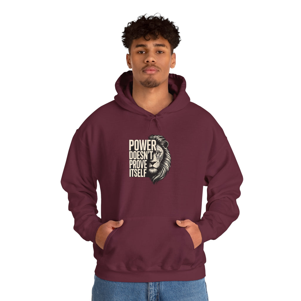 Lion 'Power Doesn't Prove Itself' Hoodie — Inspirational Graphic Sweatshirt