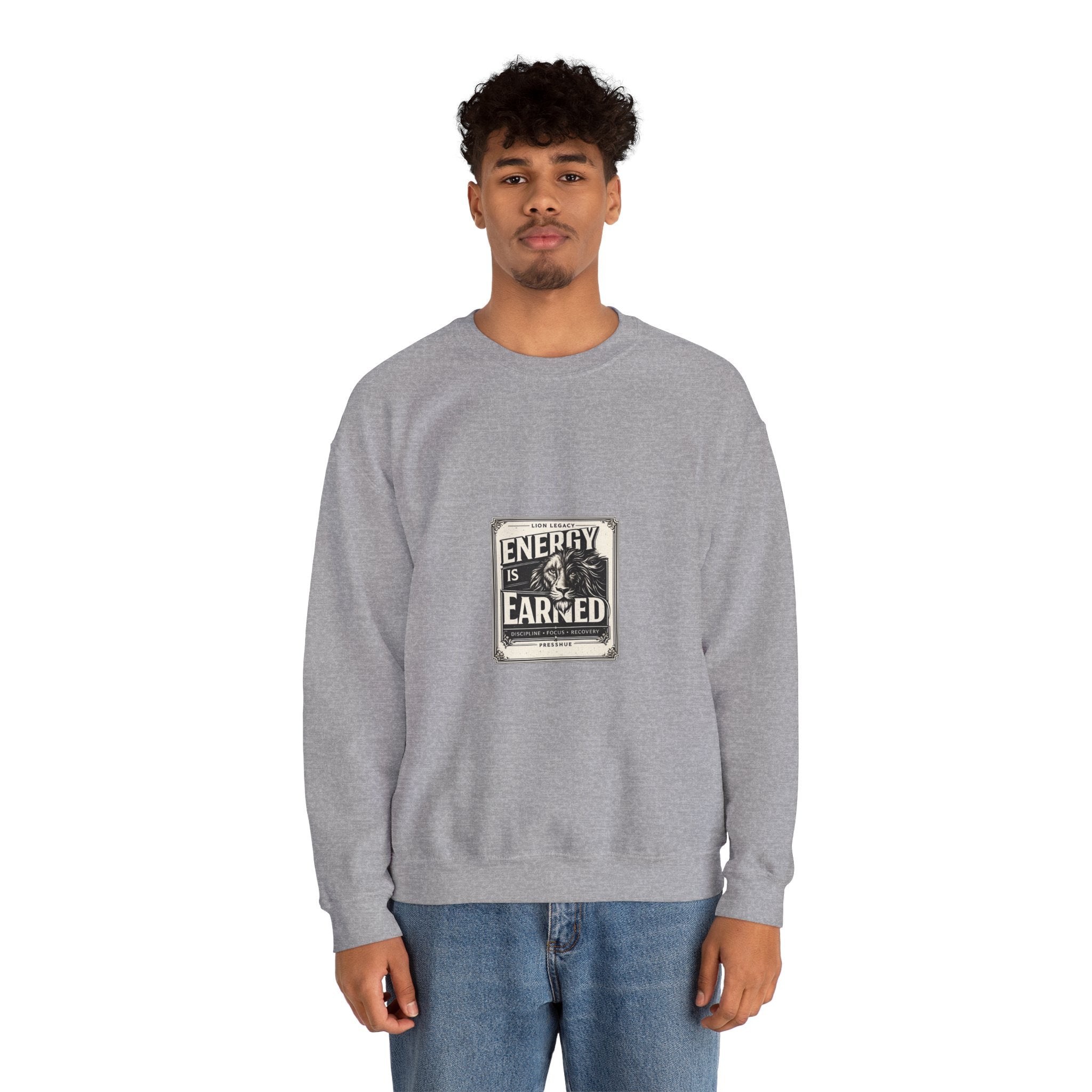 Crewneck Sweatshirt — "Energy Is Earned" Retro Motivational Design