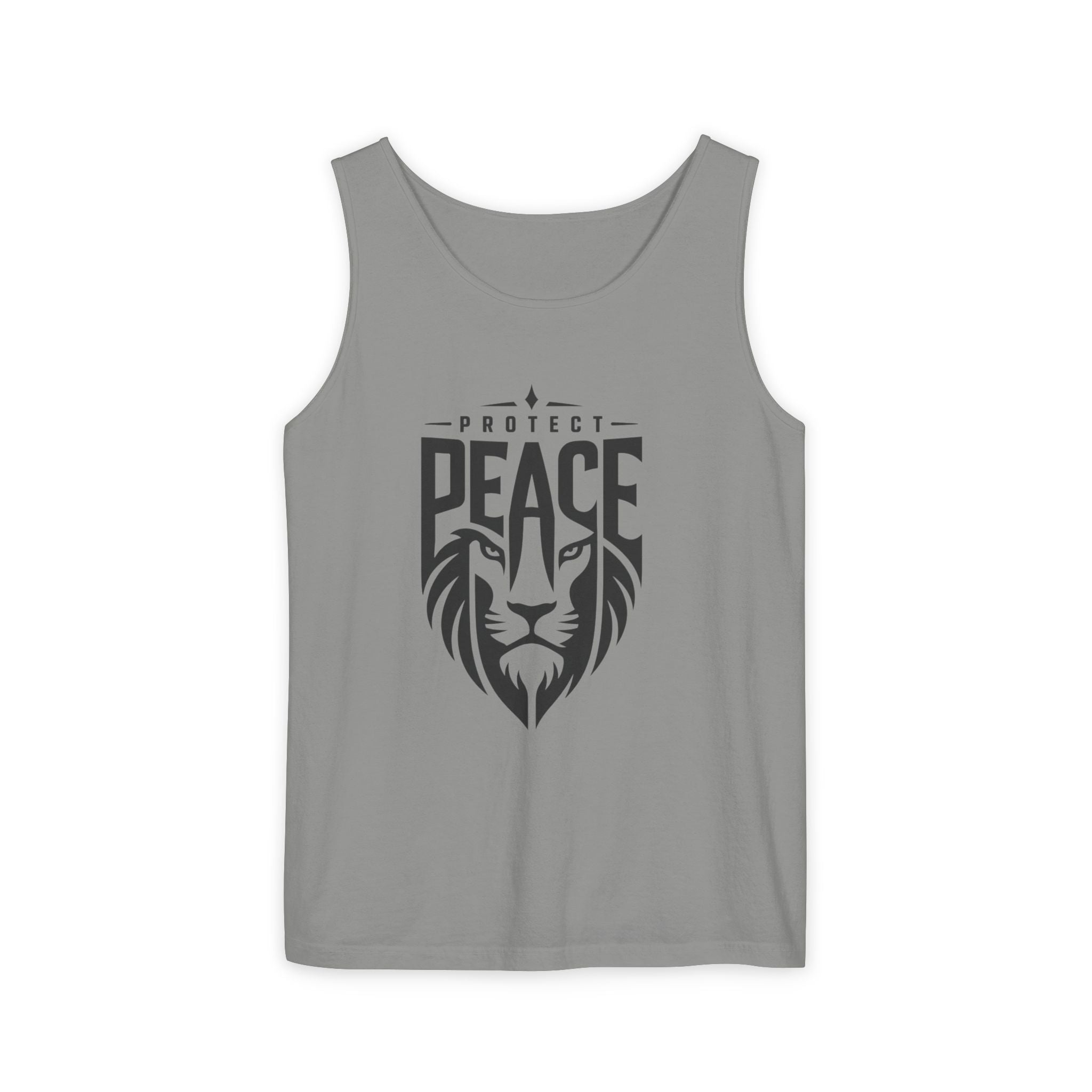 Protect Peace Lion Tank Top — Graphic Lion Shield Spiritual Tee