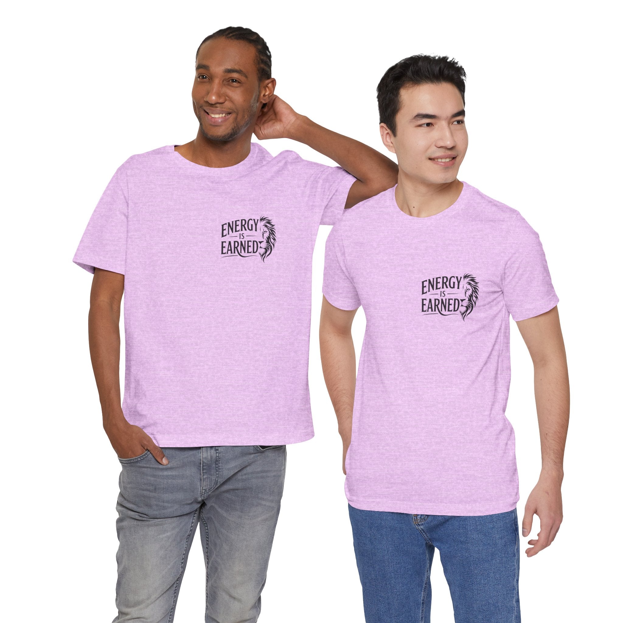T-Shirt — "Energy Is Earned" Motivational Tee with Feather Graphic
