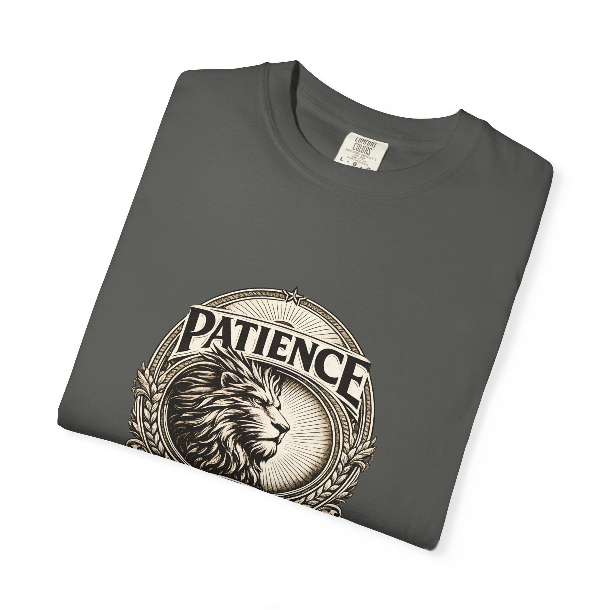 Patience Is Power Lion T-Shirt — Inspirational Vintage Crest Tee