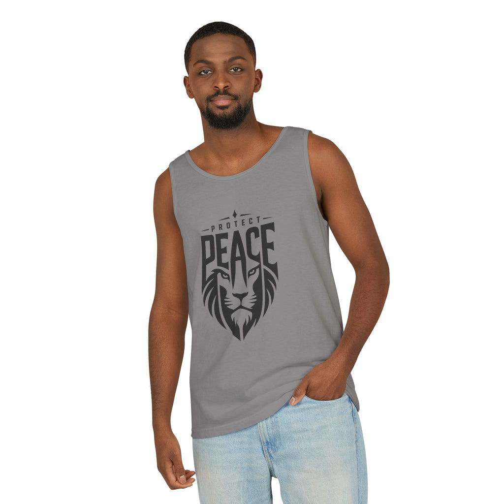 Protect Peace Lion Tank Top — Graphic Lion Shield Spiritual Tee