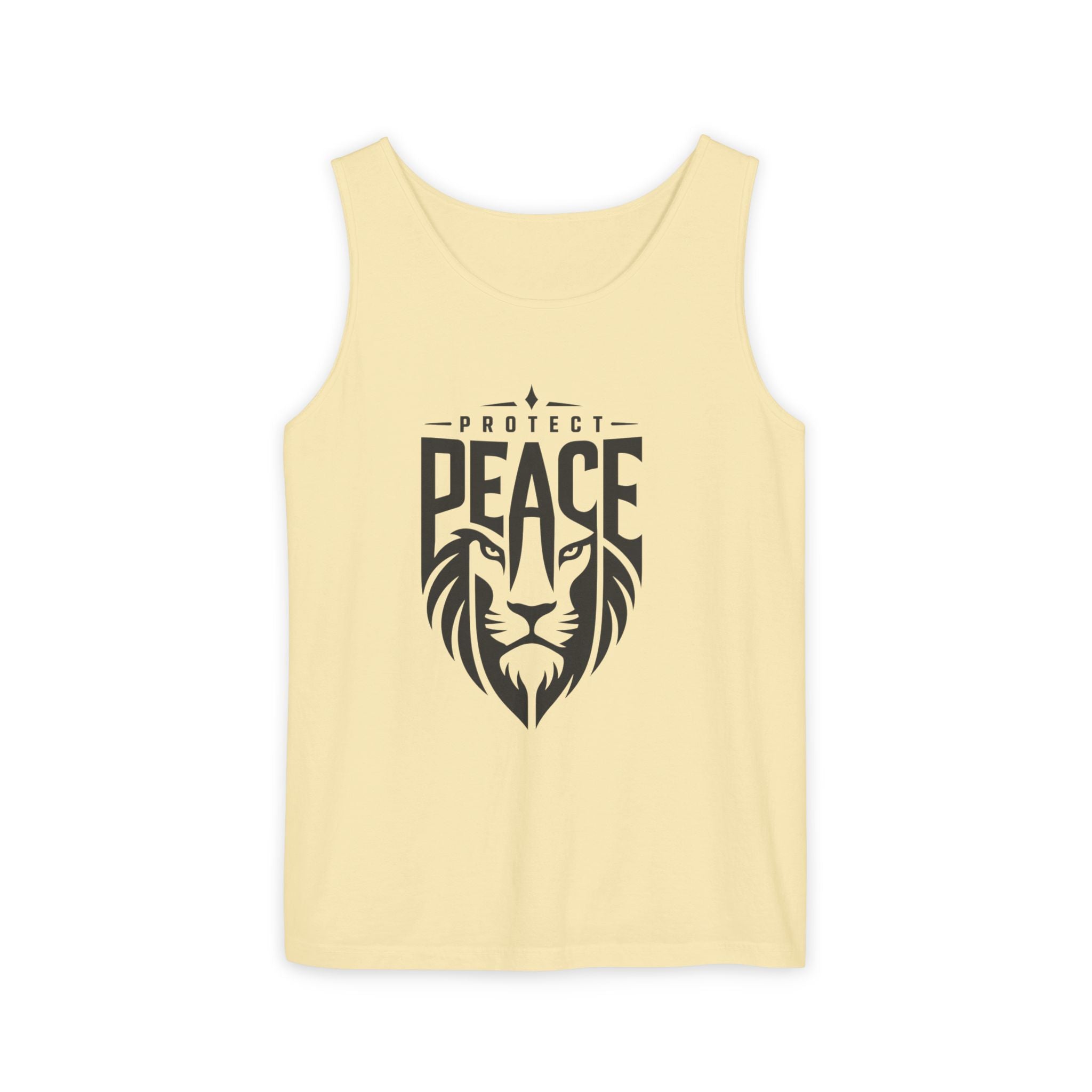 Protect Peace Lion Tank Top — Graphic Lion Shield Spiritual Tee