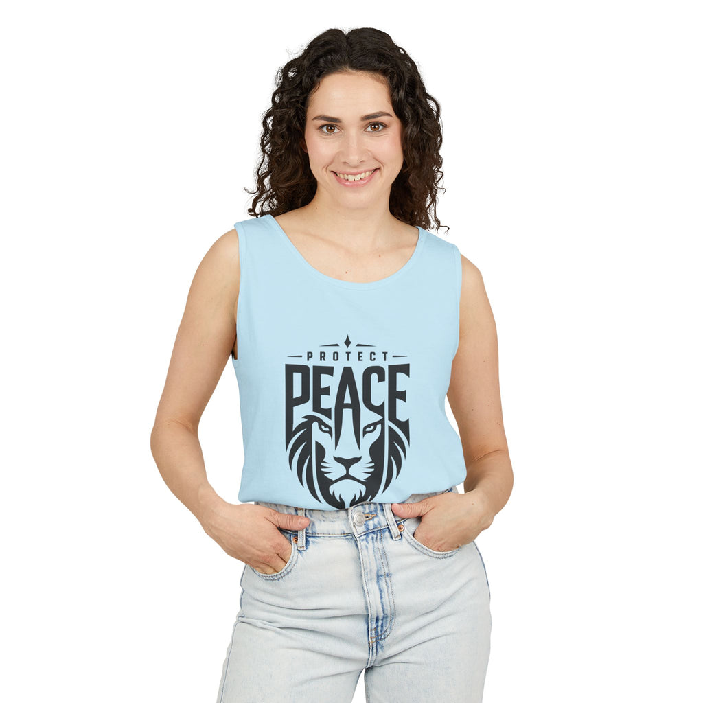 Protect Peace Lion Tank Top — Graphic Lion Shield Spiritual Tee