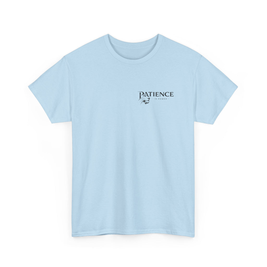 Patience Minimalist Tee — Small Script Floral Chest Print