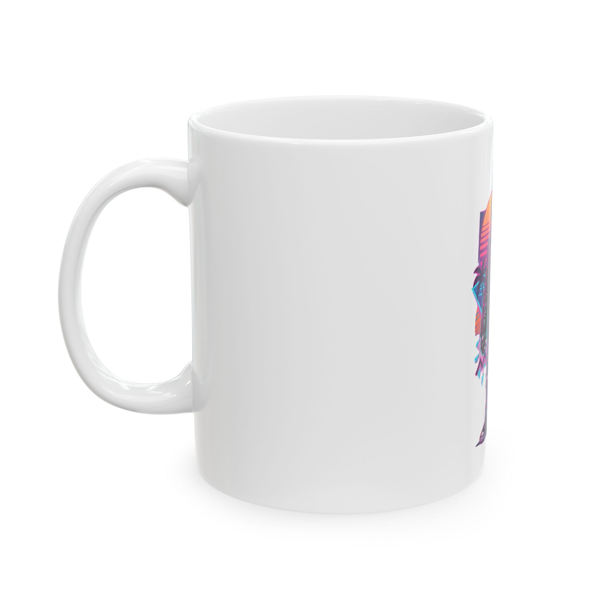 Husky Biker Ceramic Mug — Retro Neon Wolf Coffee Cup (11oz/15oz)