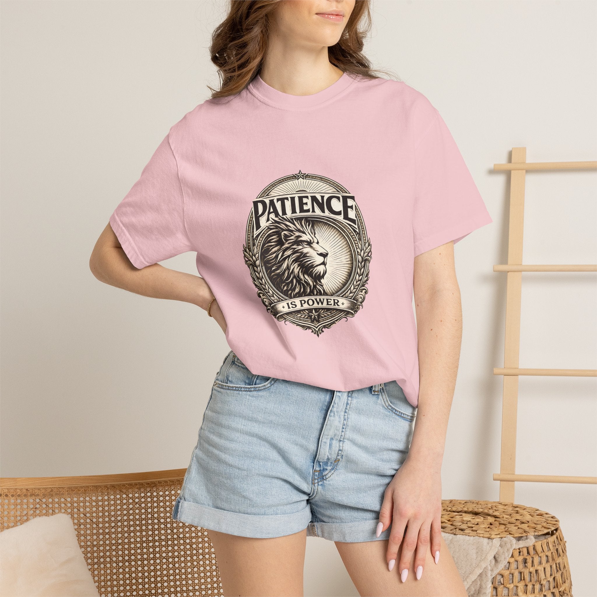 Patience Is Power Lion T-Shirt — Inspirational Vintage Crest Tee