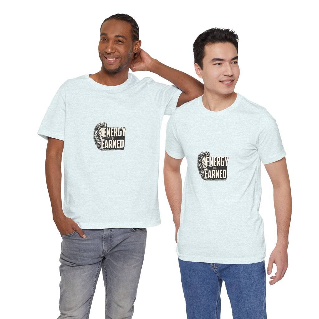 Energy Is Earned Lion Graphic Tee - Motivational Fitness Shirt