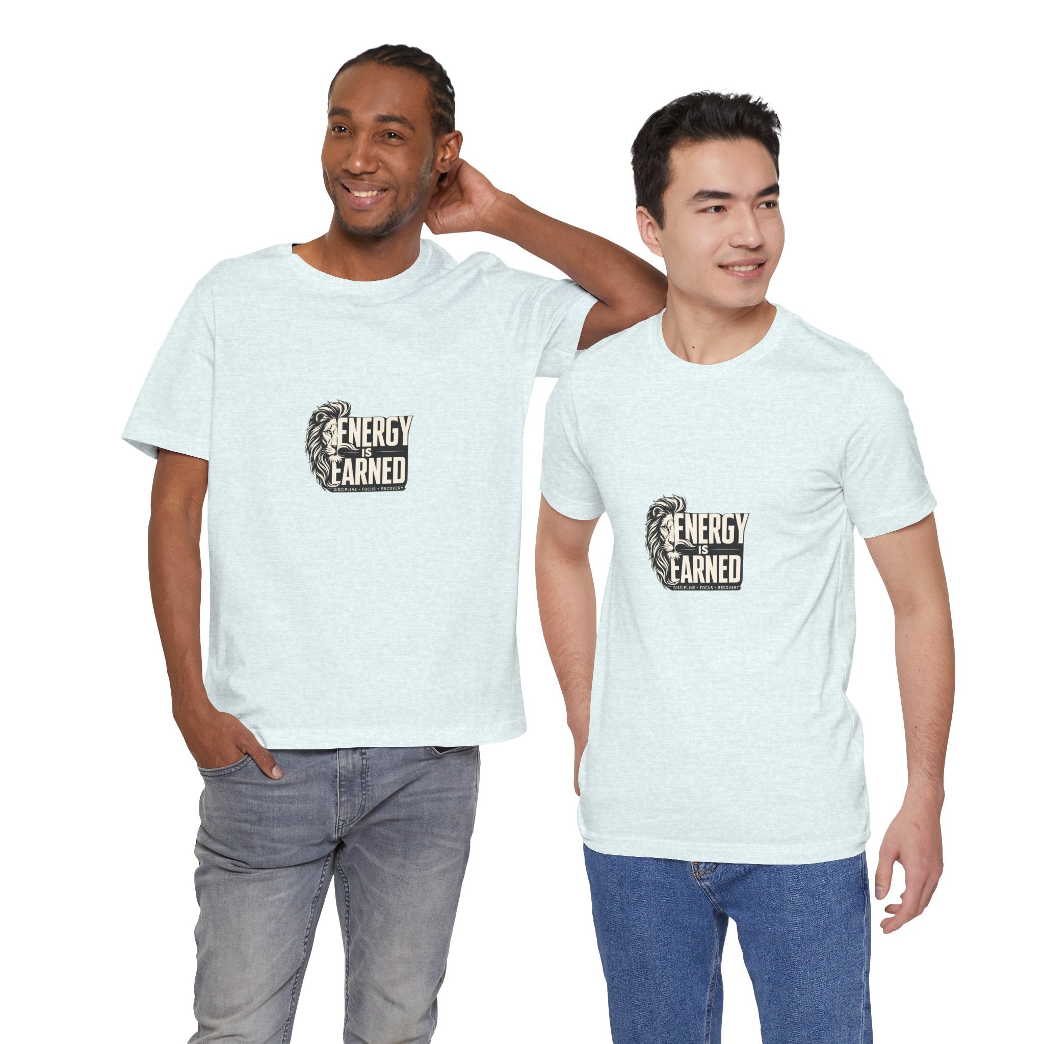 Energy Is Earned Lion Graphic Tee - Motivational Fitness Shirt
