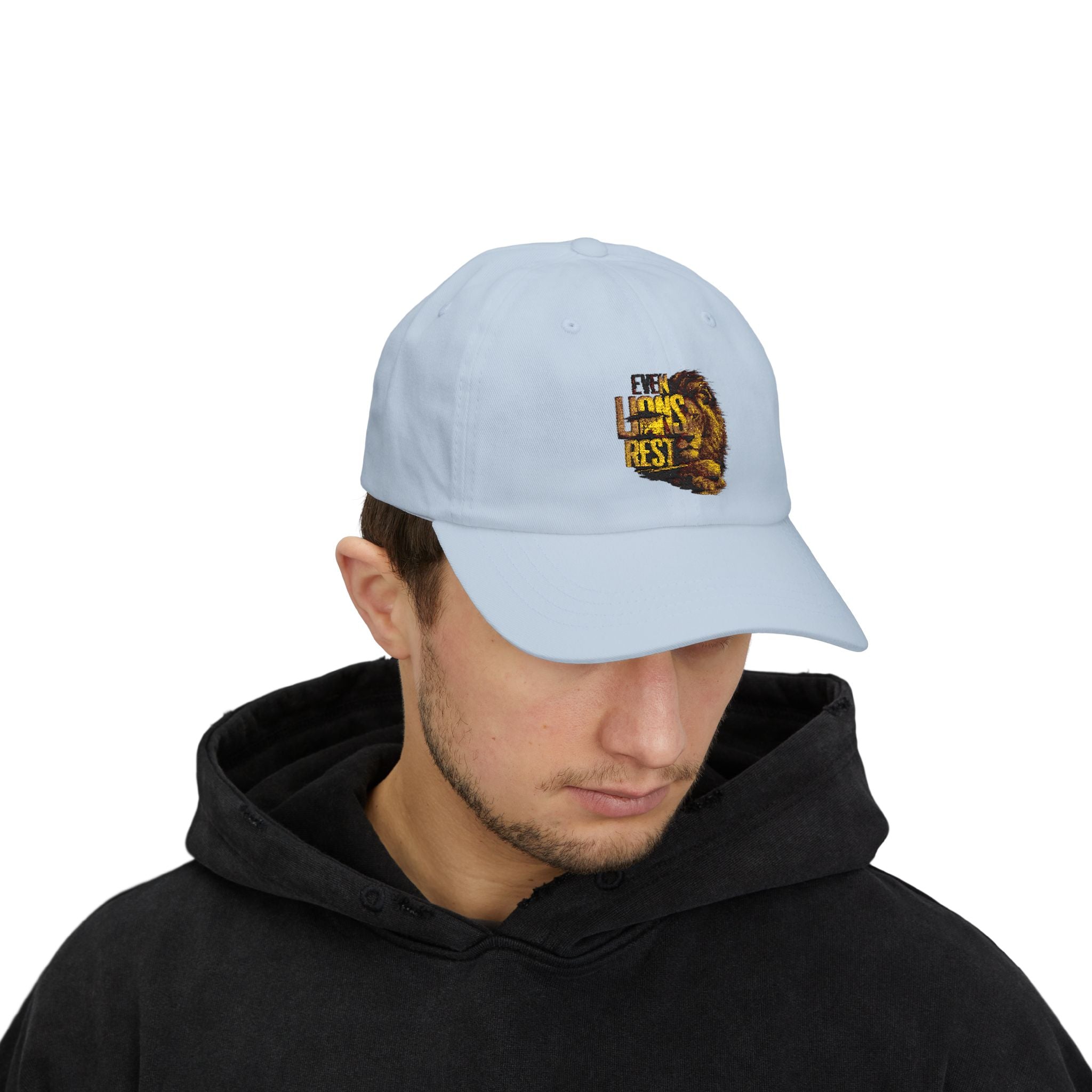 Lion Graphic Dad Cap — "Ever Lifts Rest" Embroidered Baseball Hat