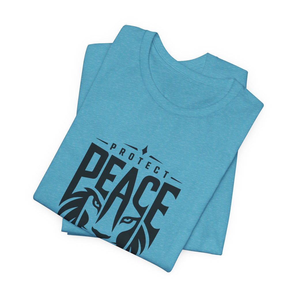 Protect Peace Lion T-Shirt — Graphic Tee with Lion Shield Design