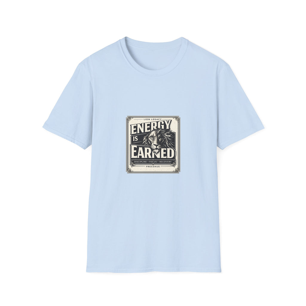 Energy Is Earned Lion T-Shirt — Motivational Vintage Fitness Tee