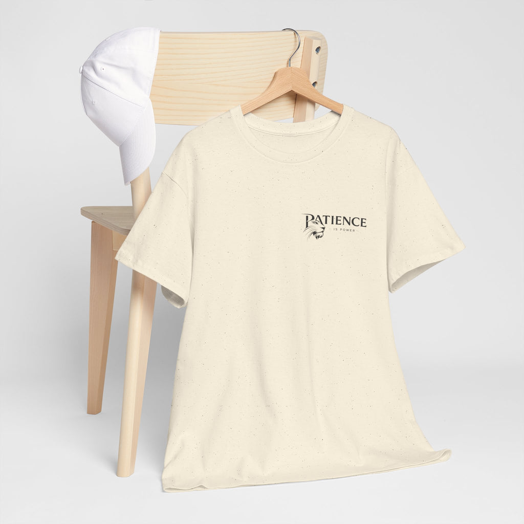 Patience Minimalist Tee — Small Script Floral Chest Print