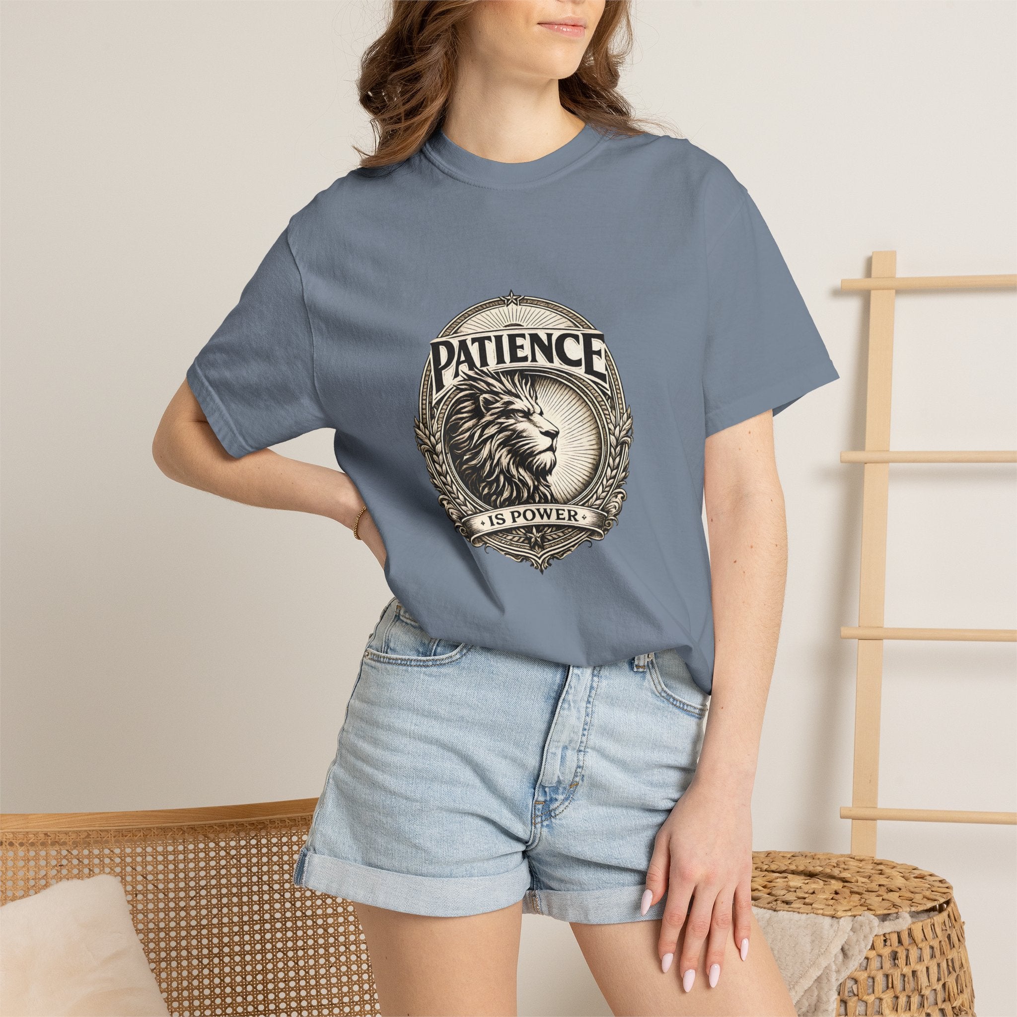 Patience Is Power Lion T-Shirt — Inspirational Vintage Crest Tee