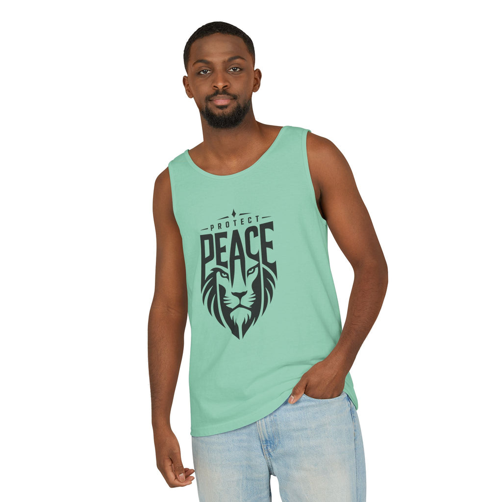 Protect Peace Lion Tank Top — Graphic Lion Shield Spiritual Tee