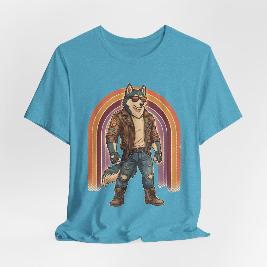 Retro Biker Husky T-Shirt — Cool Dog in Leather Jacket Graphic Tee