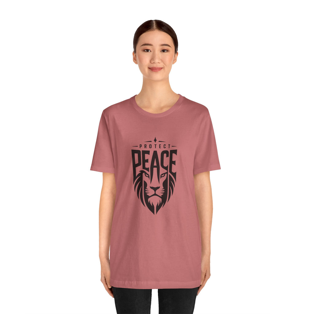 Protect Peace Lion T-Shirt — Graphic Tee with Lion Shield Design