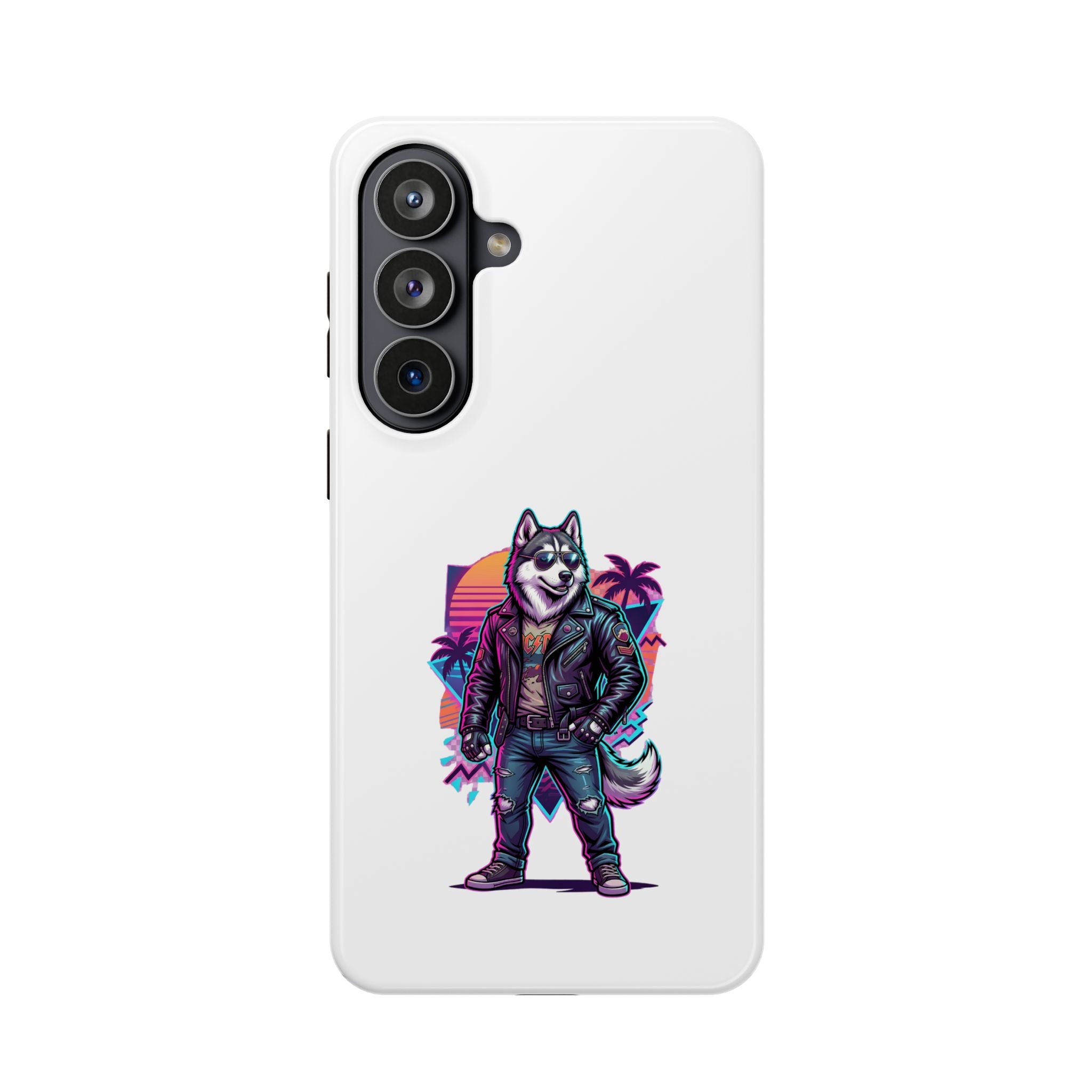 Husky Biker Phone Case — Retro Neon Motorcycle Jacket Magnetic Impact-Resistant Case