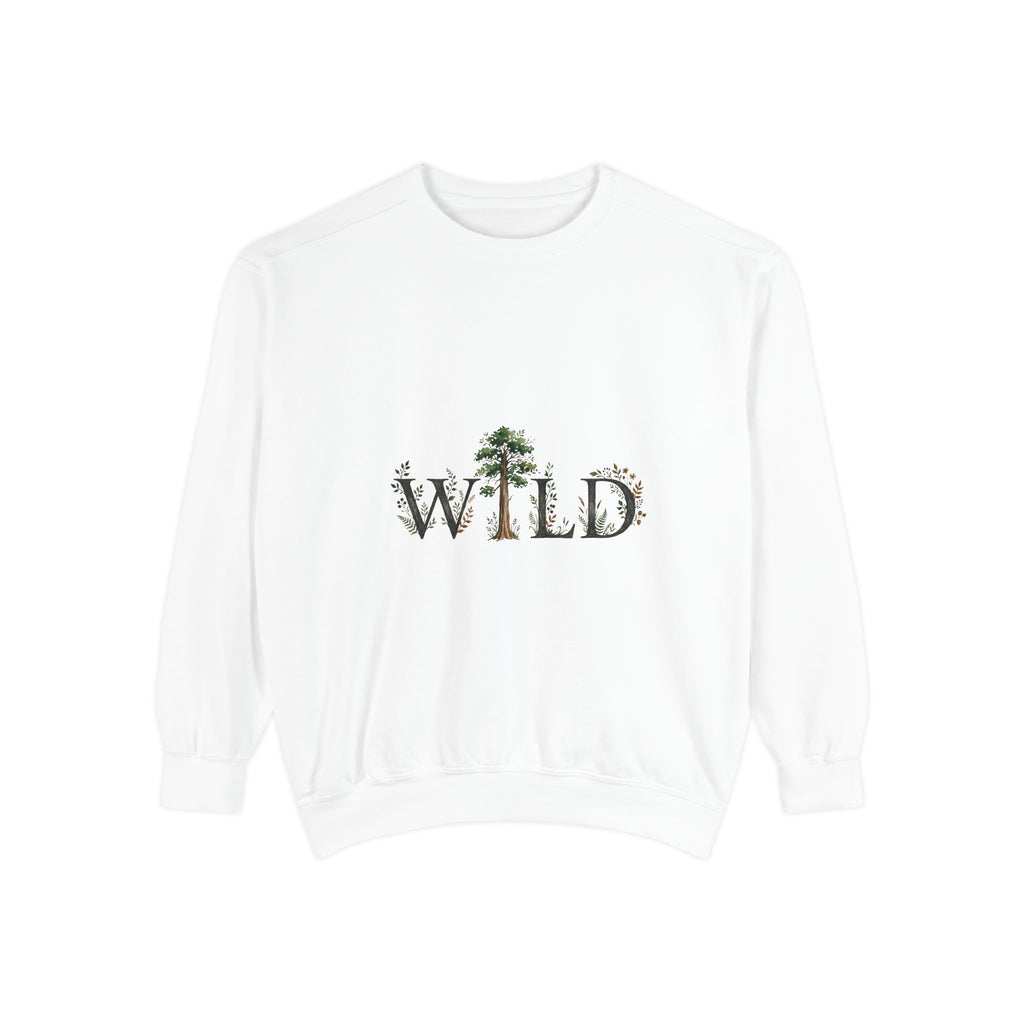WILD Nature Graphic Sweatshirt — Tree & Wildlife Lettering Crewneck