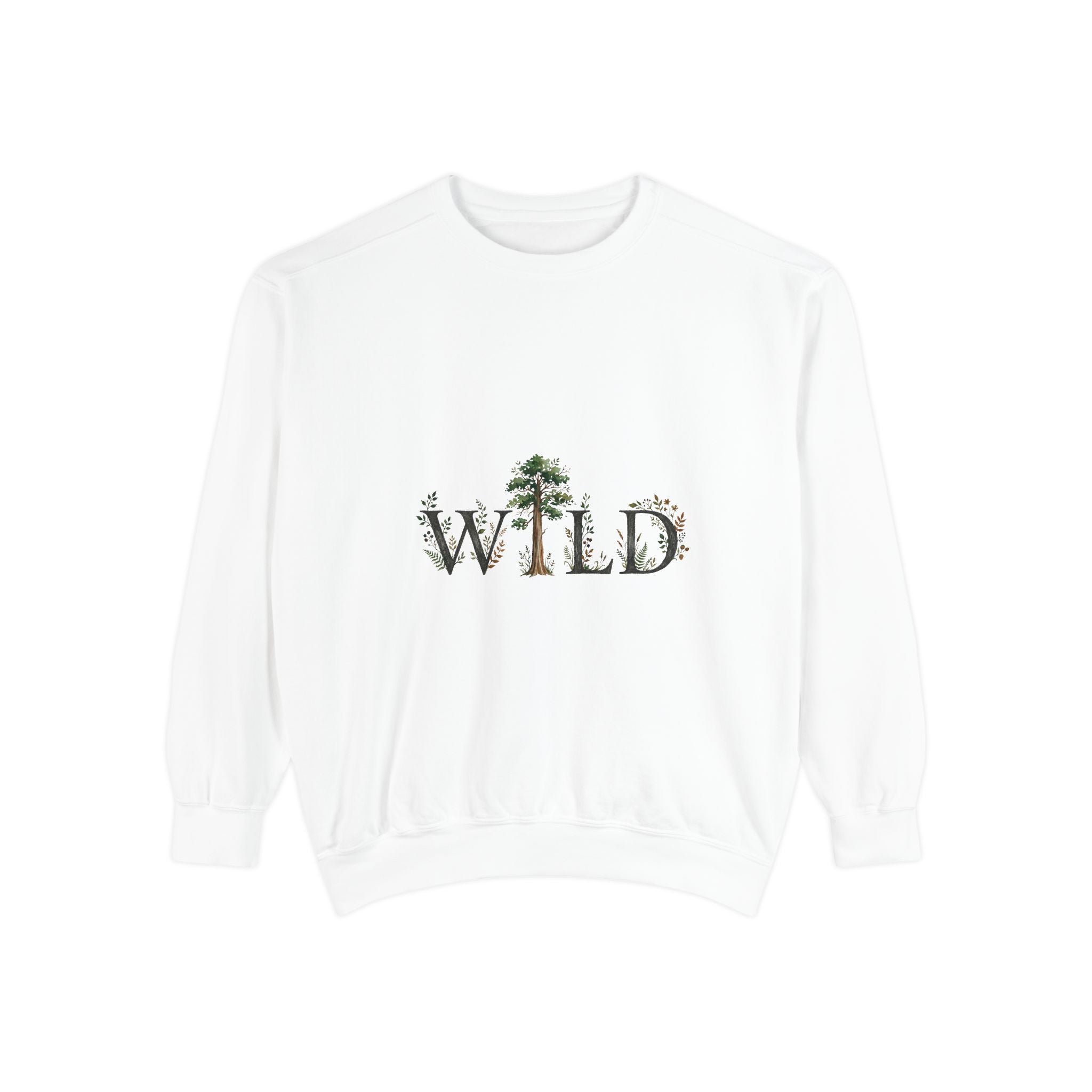 WILD Nature Graphic Sweatshirt — Tree & Wildlife Lettering Crewneck