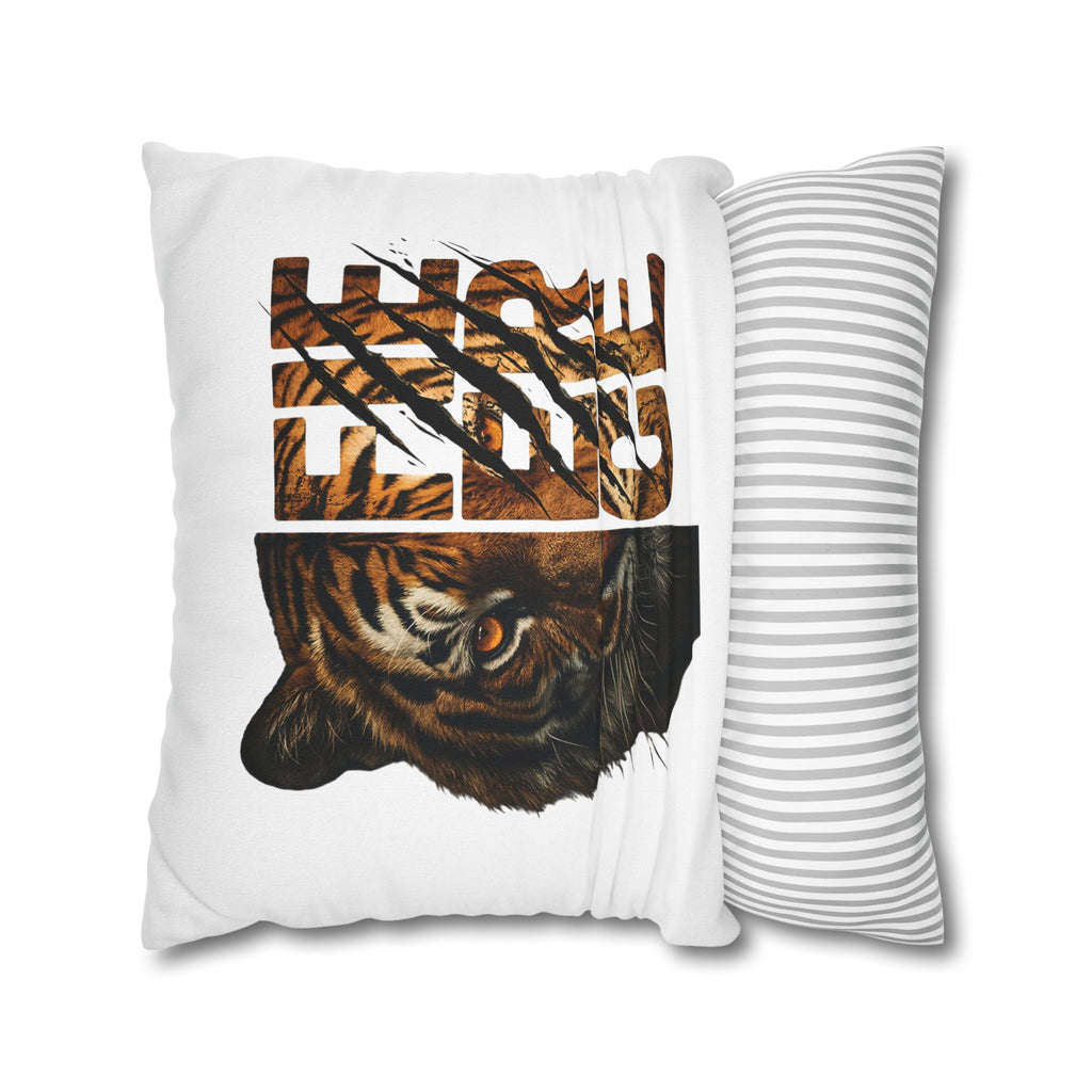 Tiger Face Decorative Pillowcase — 'Fierce' Split Design Spun Polyester Accent Pillow