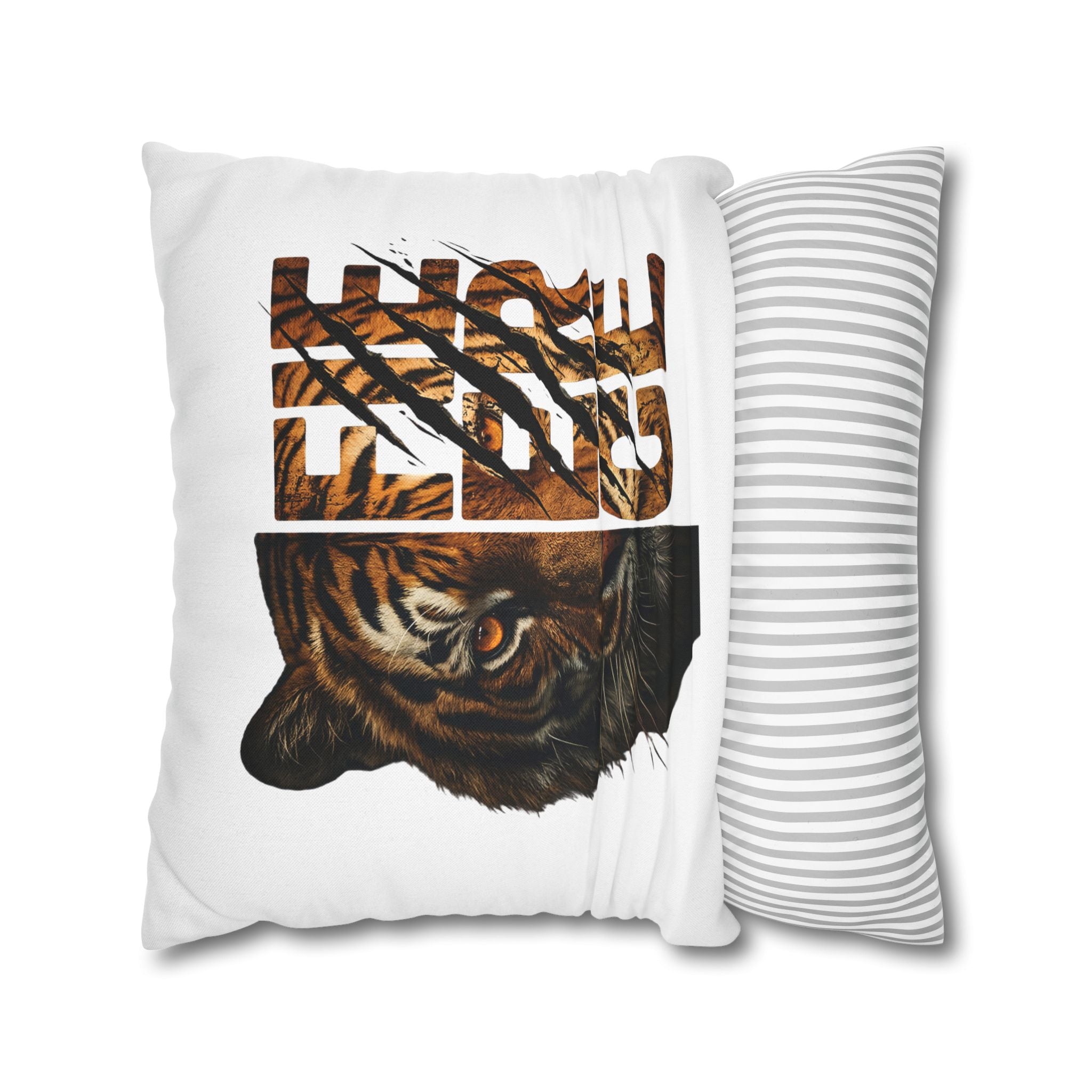 Tiger Face Decorative Pillowcase — 'Fierce' Split Design Spun Polyester Accent Pillow