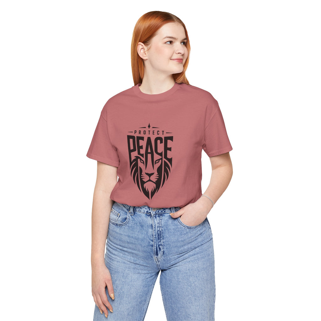 Protect Peace Lion T-Shirt — Graphic Tee with Lion Shield Design