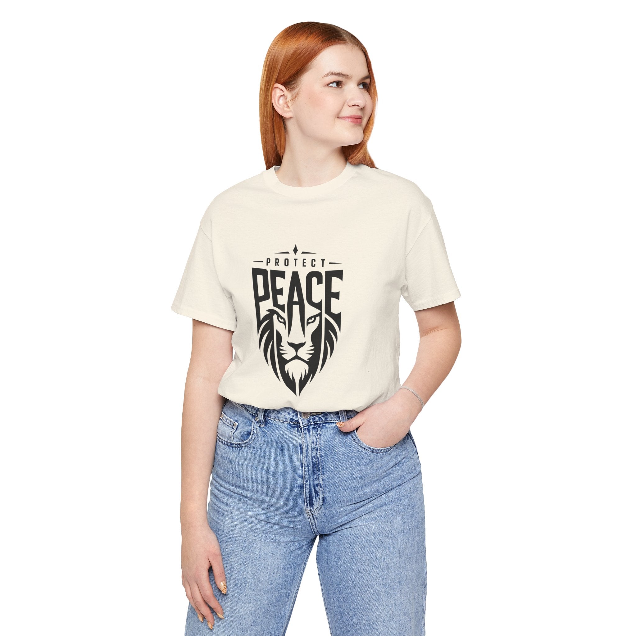 Protect Peace Lion T-Shirt — Graphic Tee with Lion Shield Design