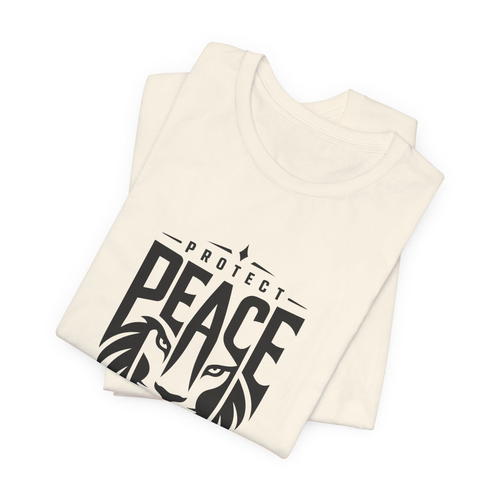 Protect Peace Lion T-Shirt — Graphic Tee with Lion Shield Design