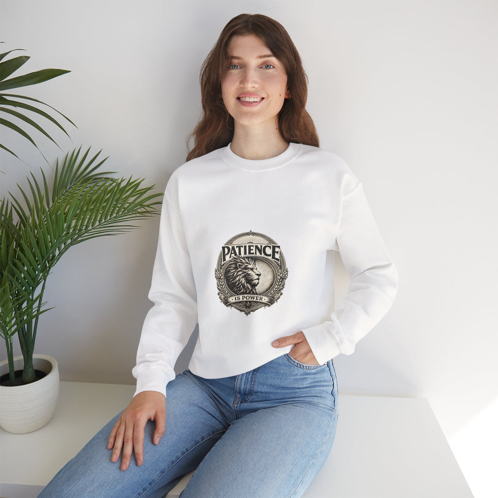 Patience Lion Crewneck Sweatshirt — Vintage Emblem Graphic