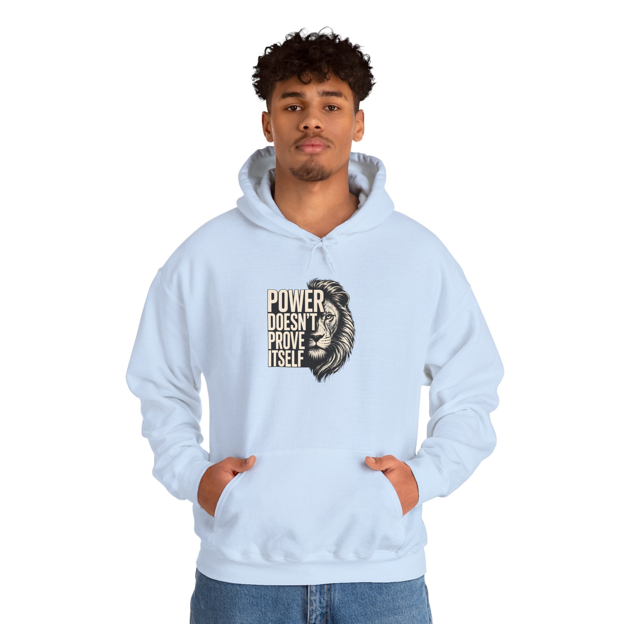 Lion 'Power Doesn't Prove Itself' Hoodie — Inspirational Graphic Sweatshirt