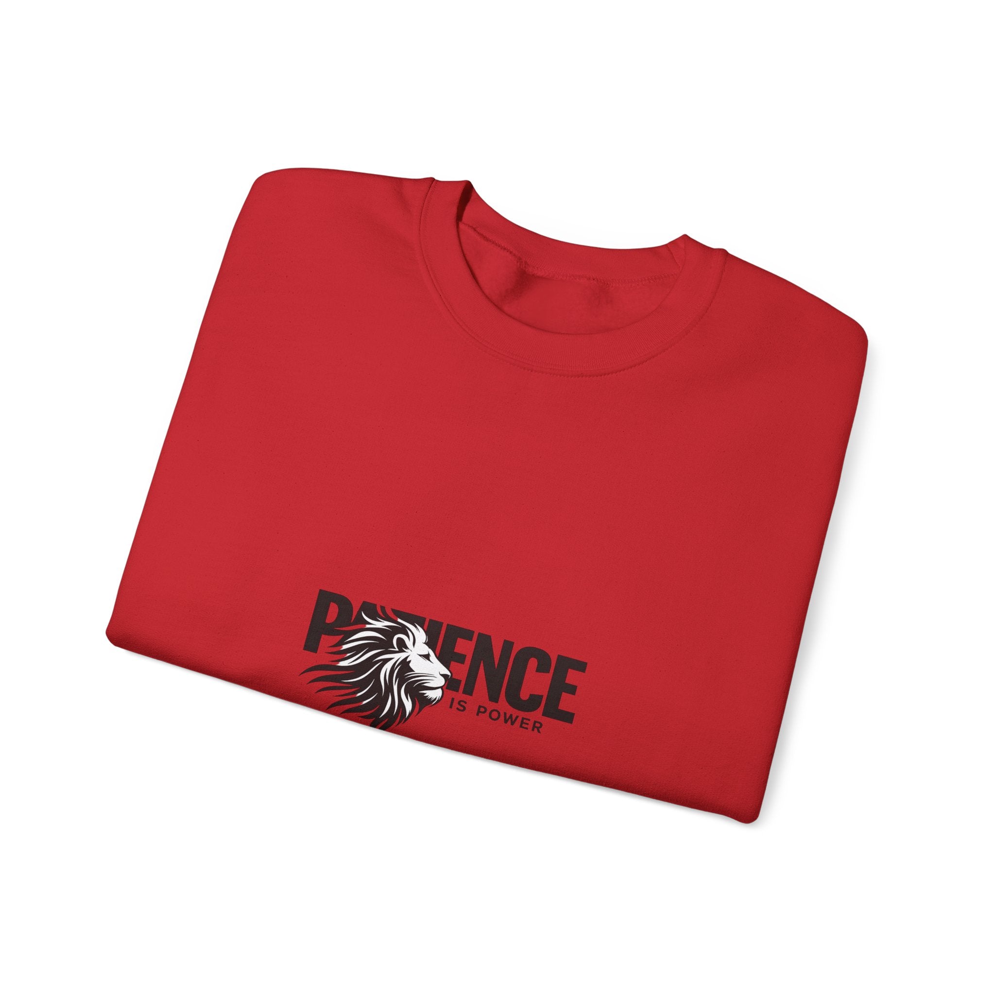 Patience Is Power Crewneck Sweatshirt — Lion Graphic Inspirational Pullover