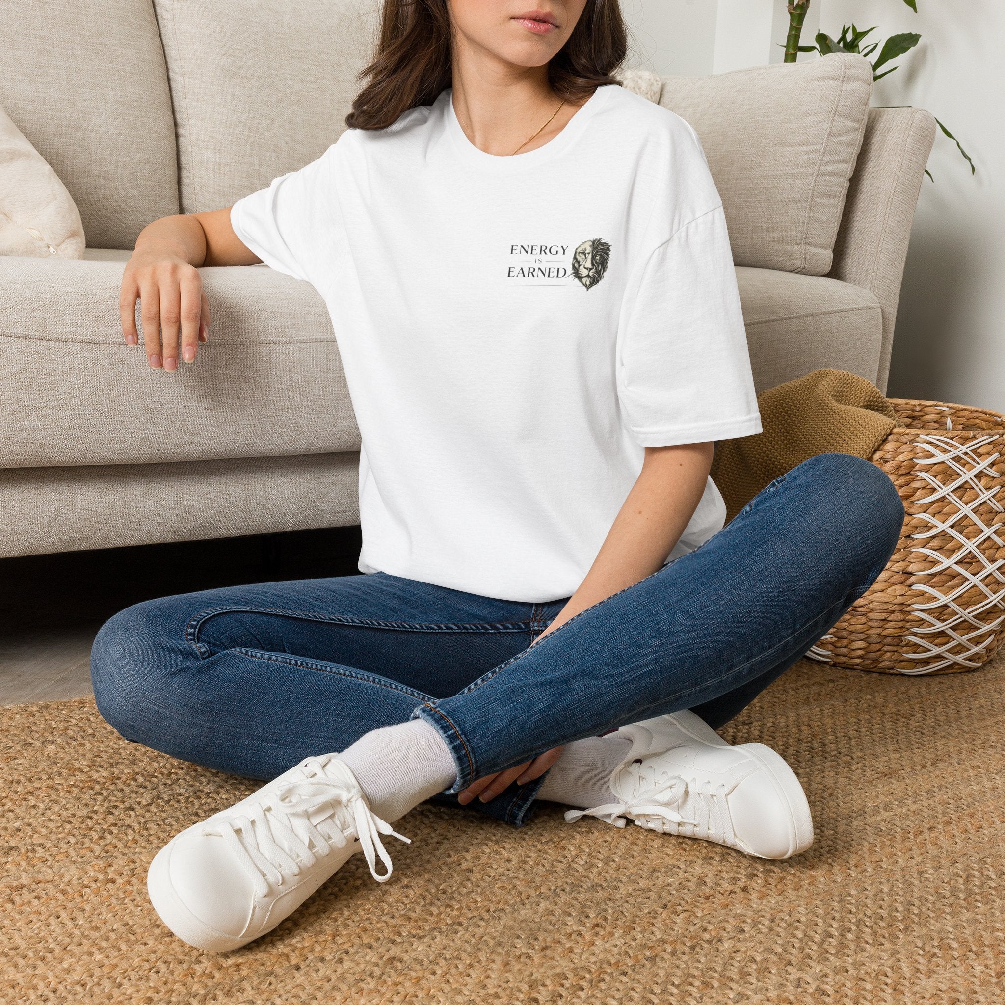 Energy Is Earned T-Shirt — Minimal Lion Graphic Motivational Tee
