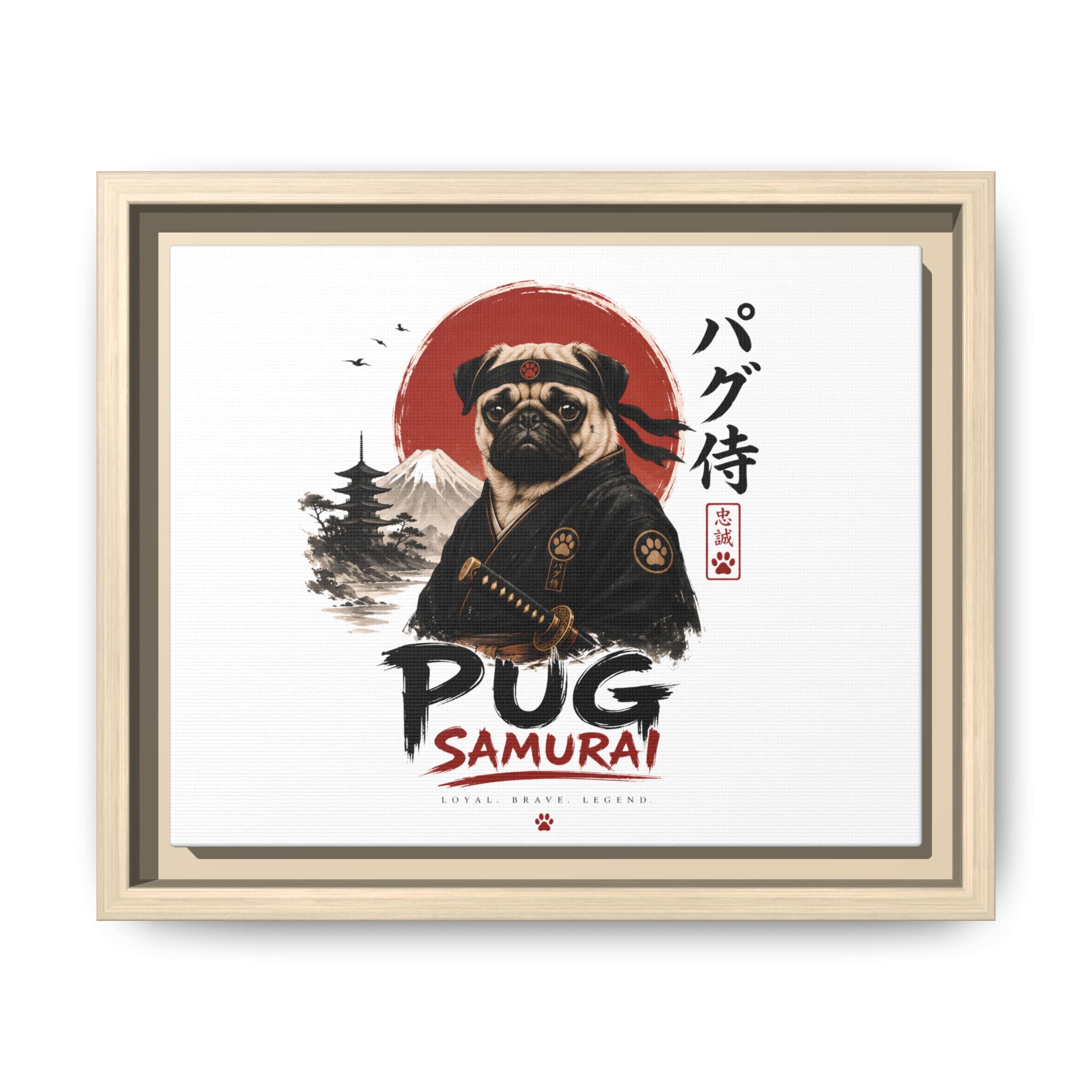 Pug Samurai Canvas Print — Framed Matte Wall Art
