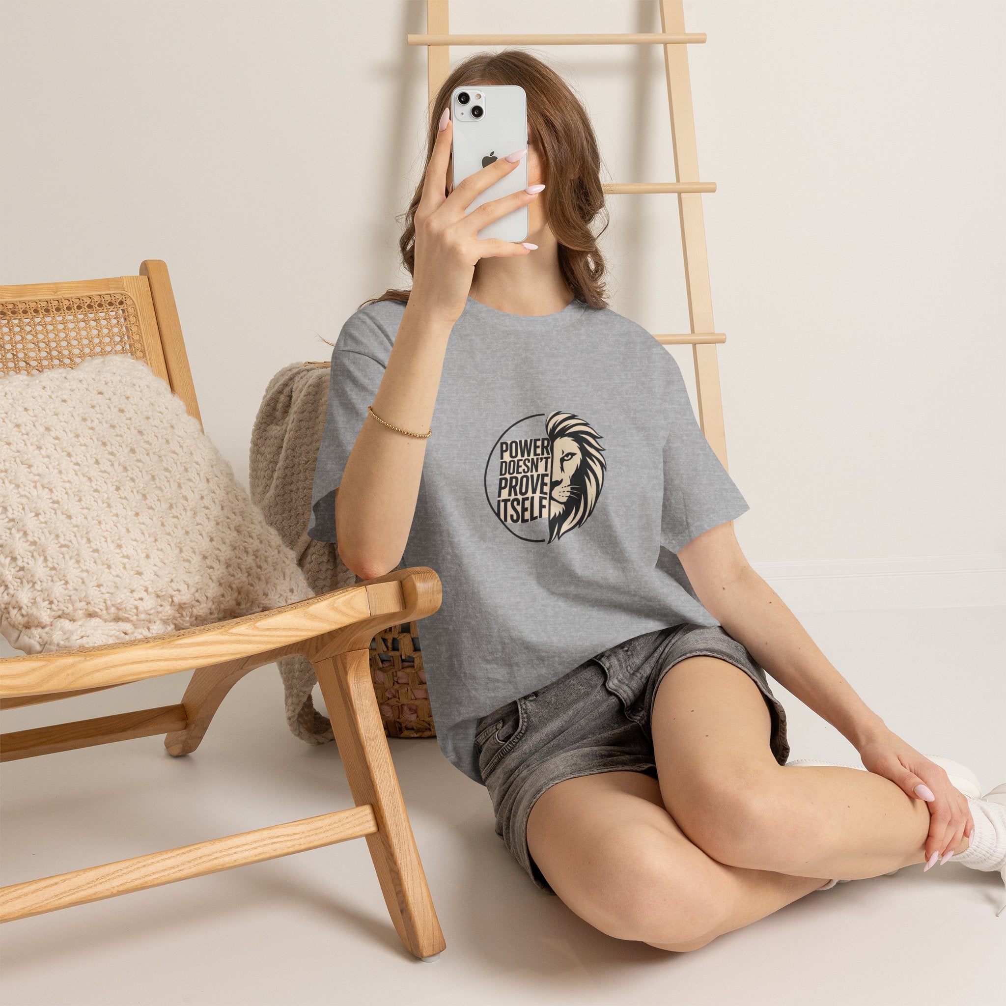 Lion Graphic Tee — "Power Doesn't Prove Itself" Motivational T-Shirt