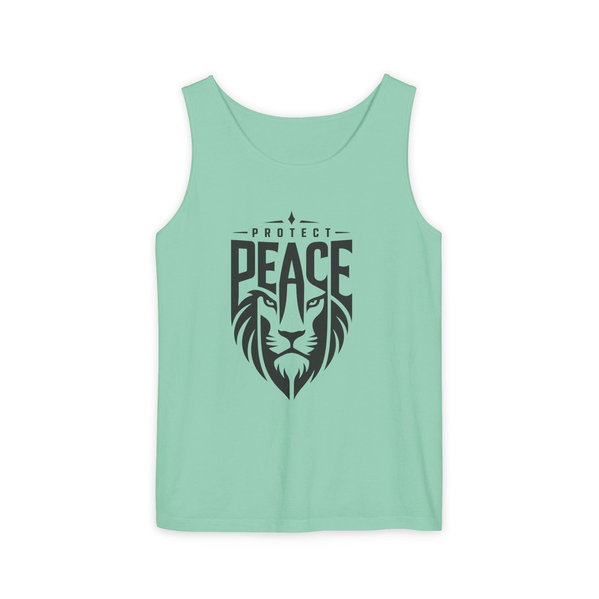 Protect Peace Lion Tank Top — Graphic Lion Shield Spiritual Tee