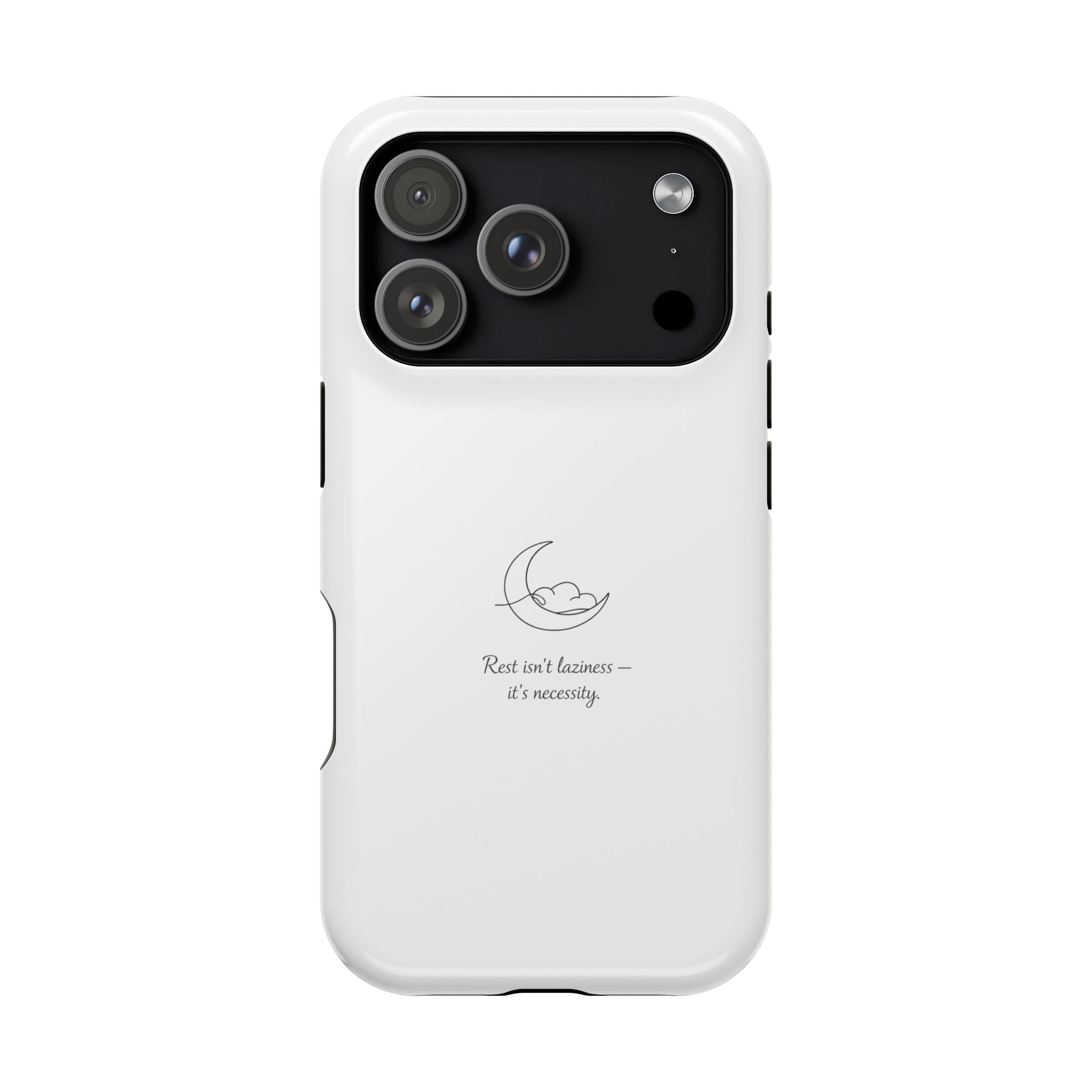 Magnetic Impact-Resistant Phone Case — Minimal Moon & 'Rest ain't business — it's serenity' Design