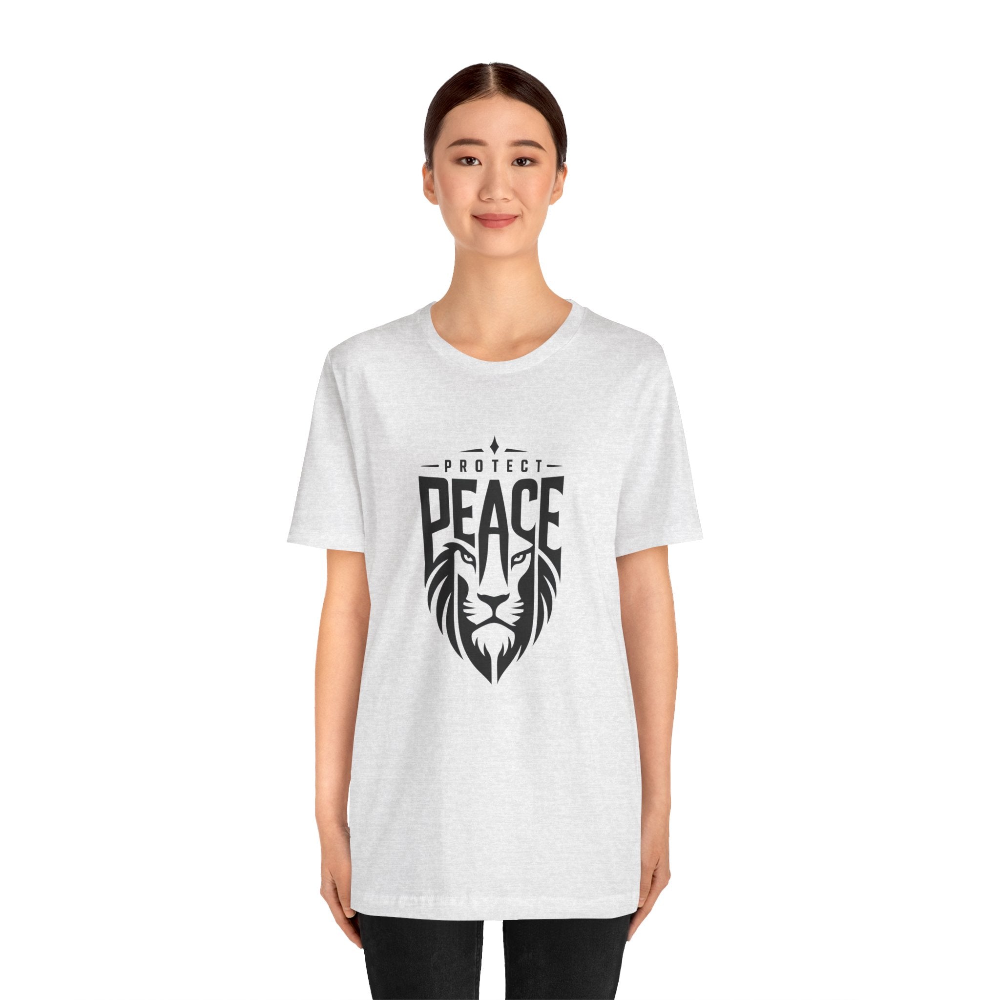 Protect Peace Lion T-Shirt — Graphic Tee with Lion Shield Design