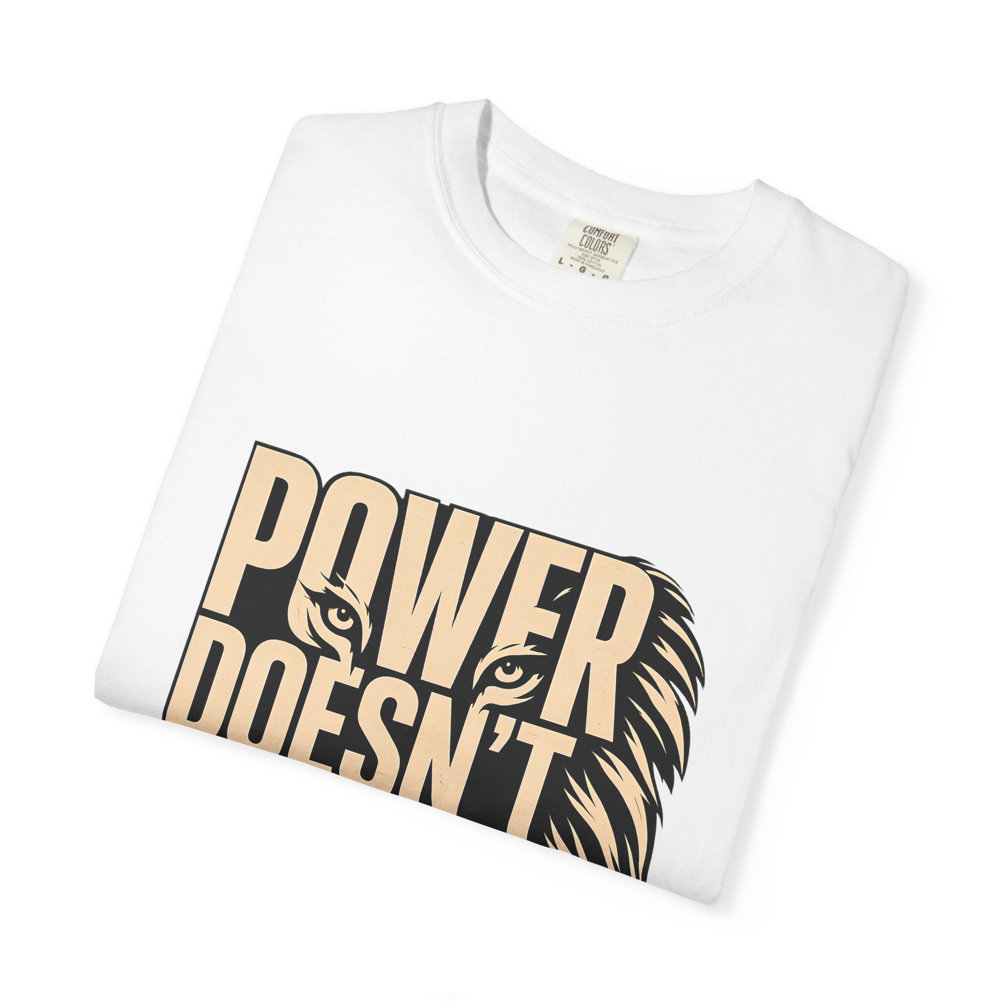 T-Shirt — "Power Doesn’t Prove Itself" Lion Graphic Motivational Tee