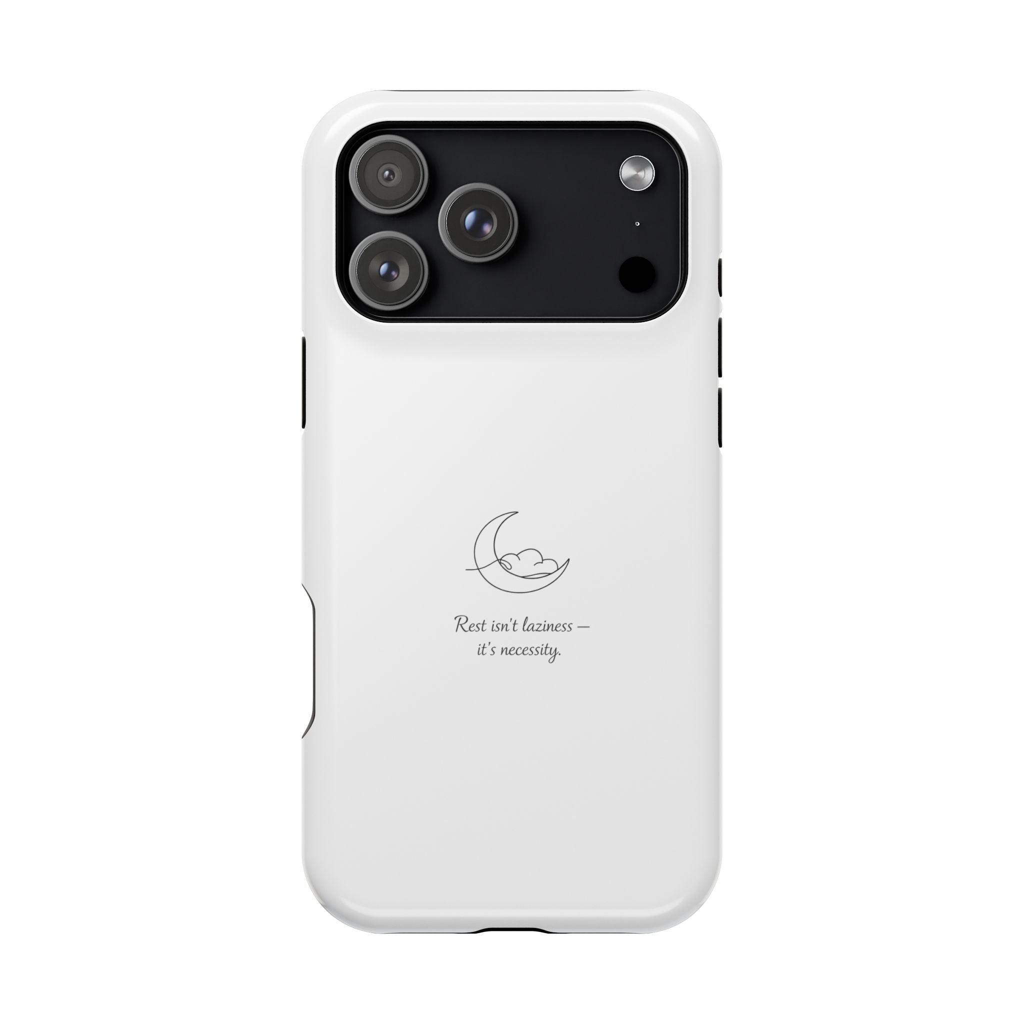 Magnetic Impact-Resistant Phone Case — Minimal Moon & 'Rest ain't business — it's serenity' Design