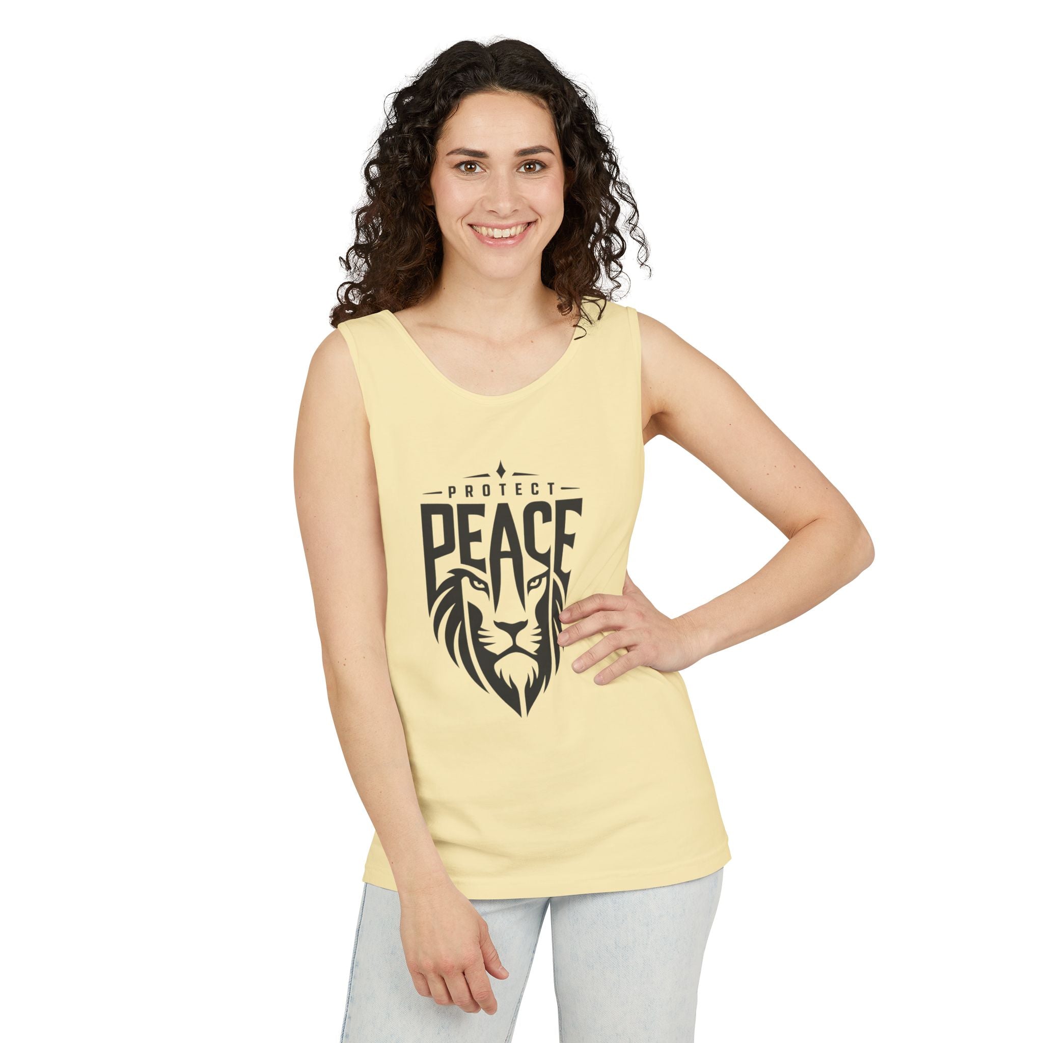 Protect Peace Lion Tank Top — Graphic Lion Shield Spiritual Tee