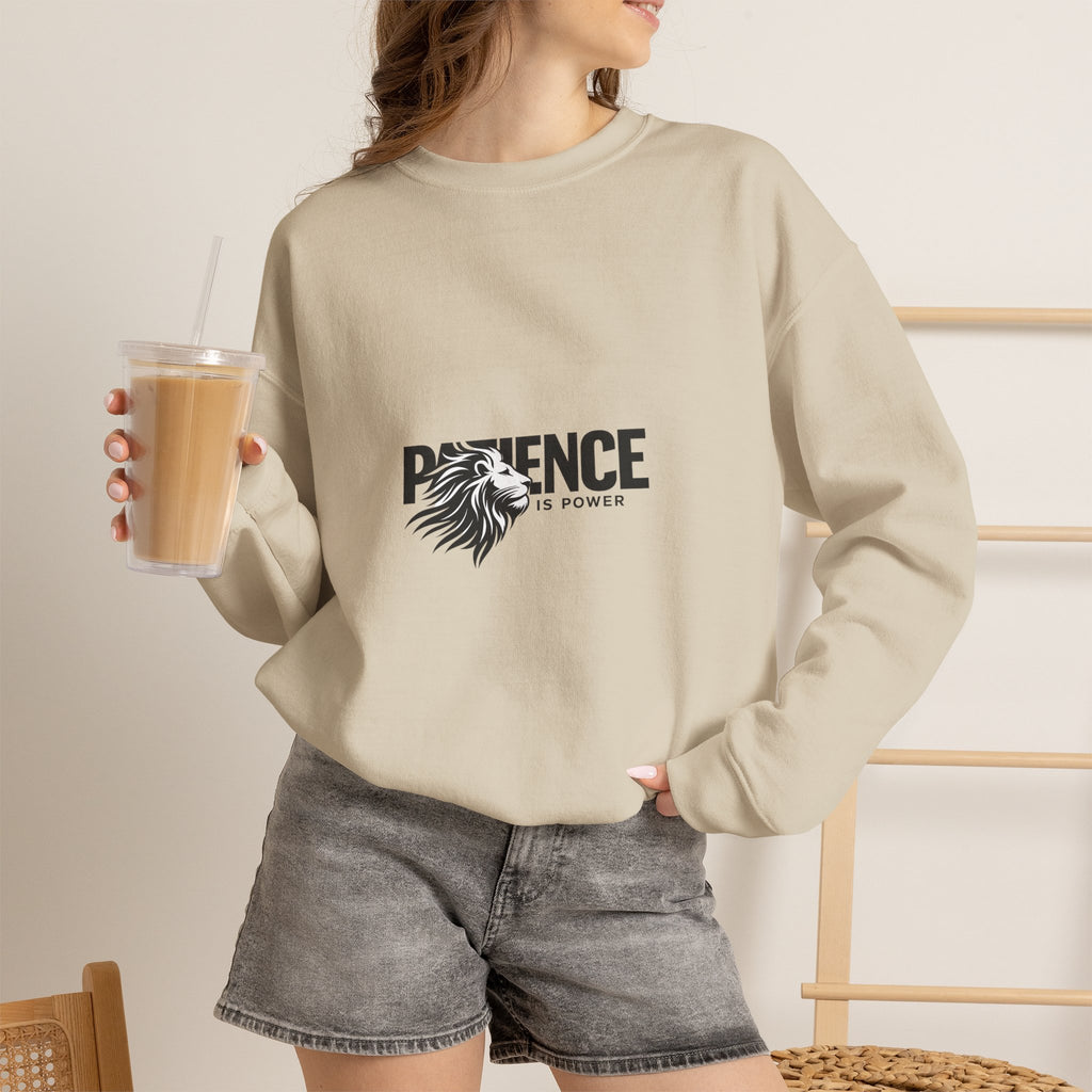 Patience Is Power Crewneck Sweatshirt — Lion Graphic Inspirational Pullover