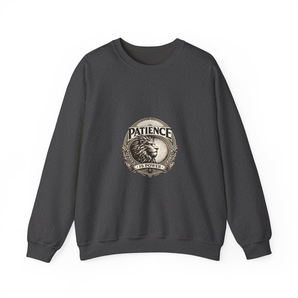 Patience Lion Crewneck Sweatshirt — Vintage Emblem Graphic