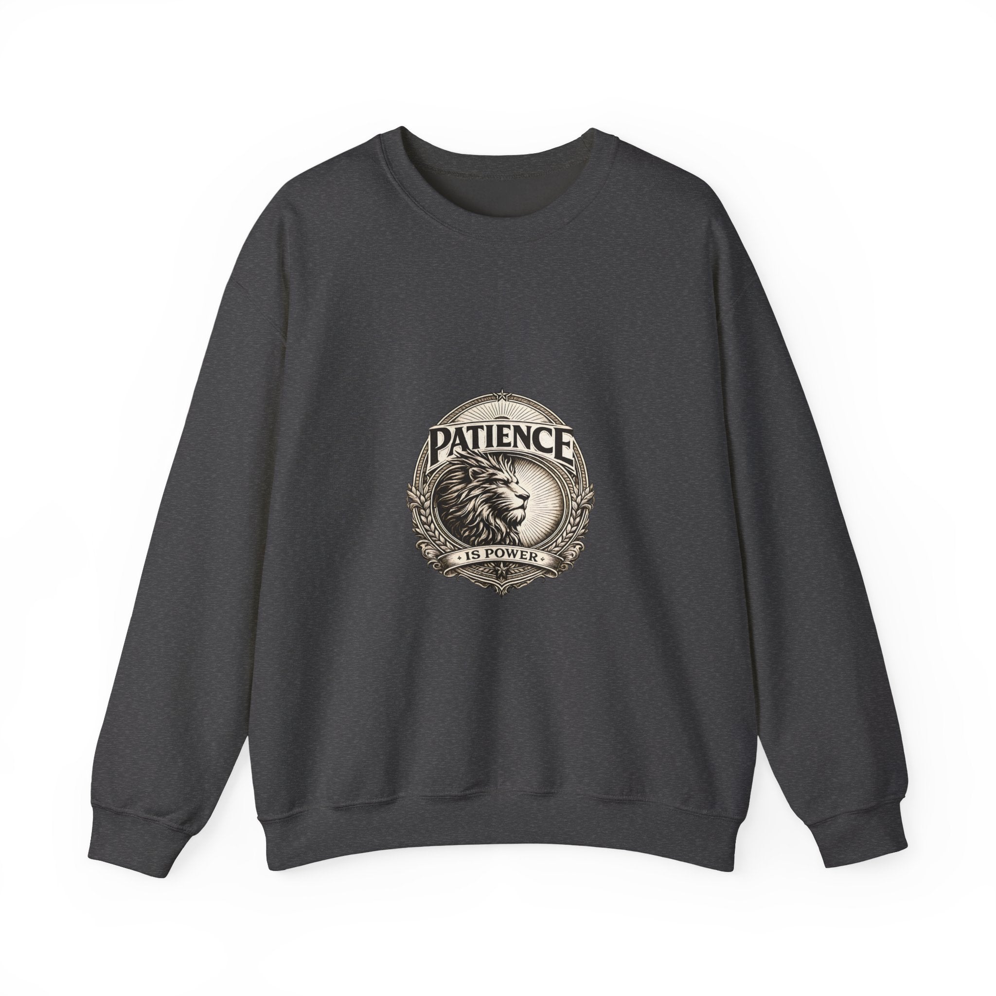 Patience Lion Crewneck Sweatshirt — Vintage Emblem Graphic